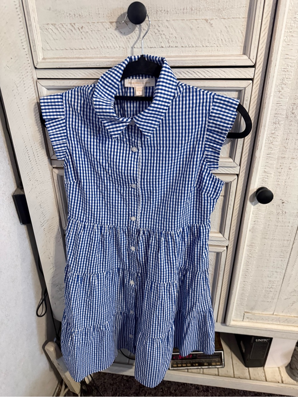 Monteau Blue Gingham Tiered Midi Dress